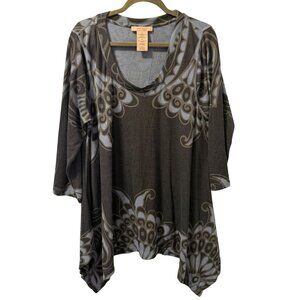 Philosophy Republic Clothing Sz XXL Gray/Heather Tunic Top 3/4 Sleeve Boho Desig